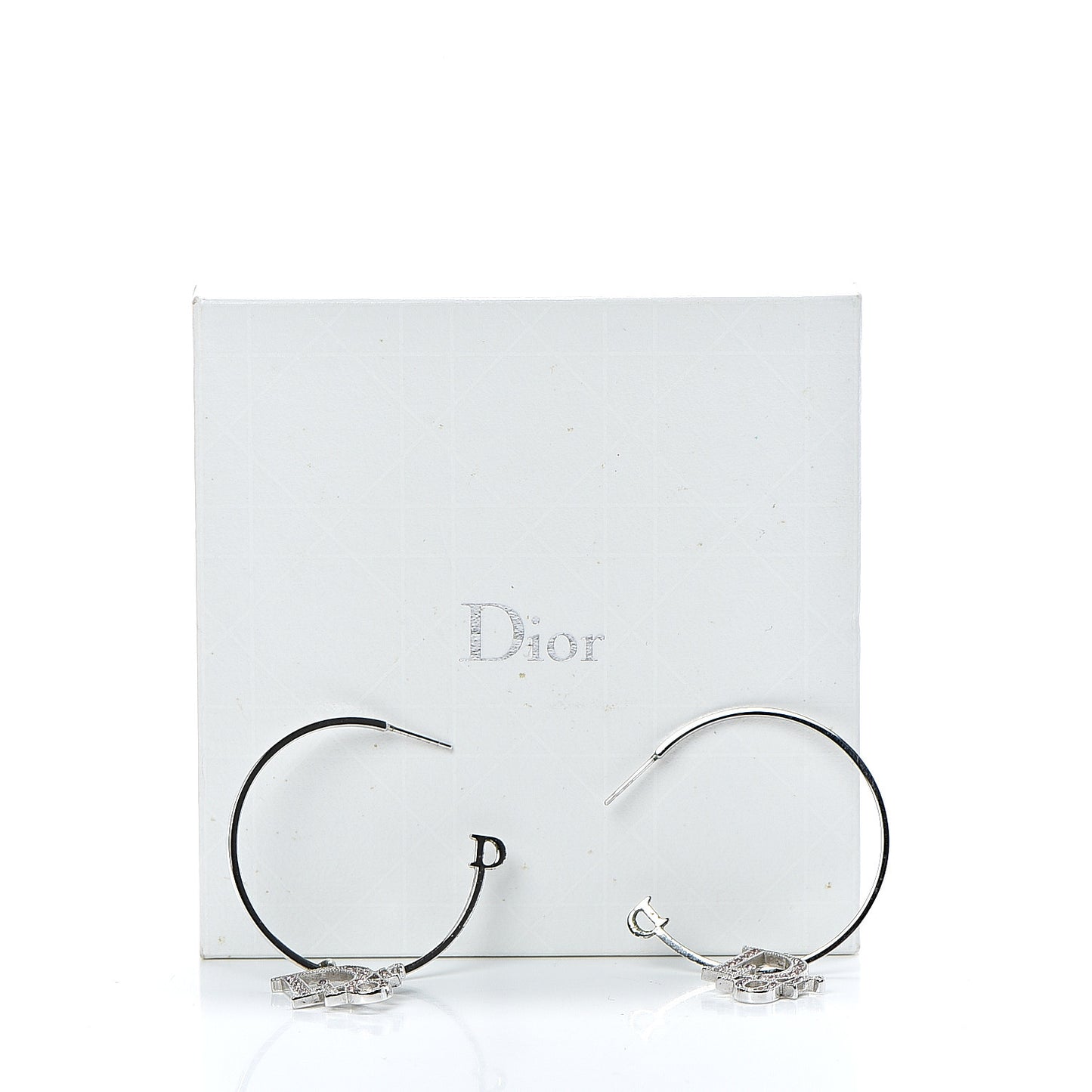 Crystal Logo Hoop Earrings Silver