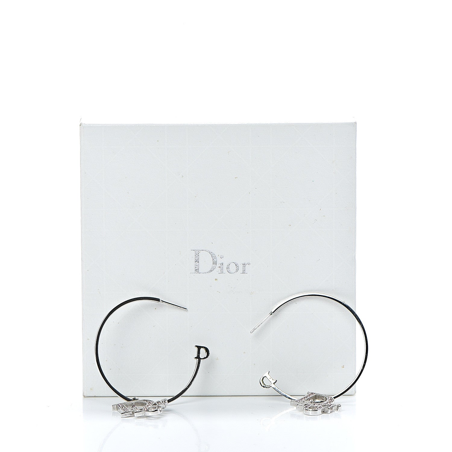 Christian Dior Crystal Logo Hoop Earrings Silver 6 of 6