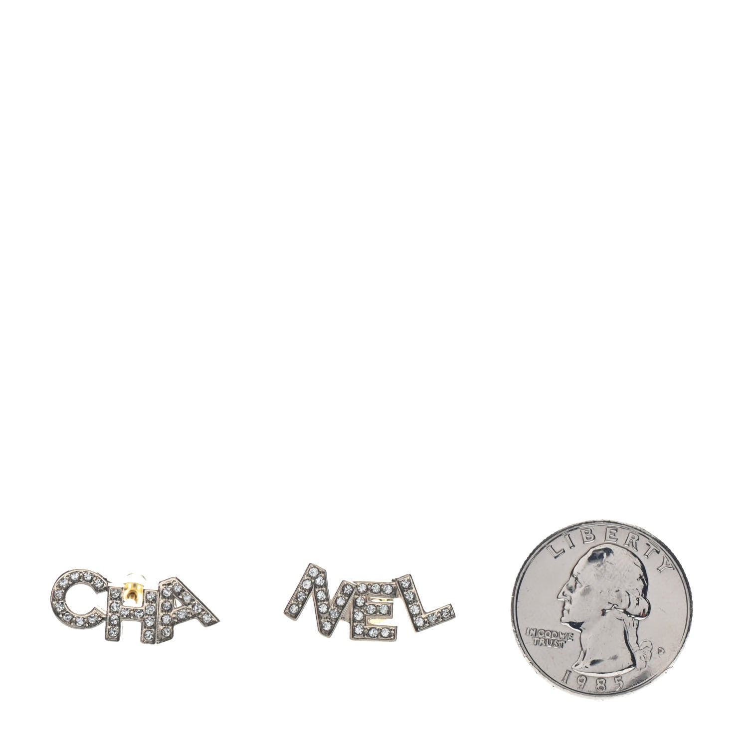Chanel Crystal Pearl Signature Stud Earrings Gold 2 of 5