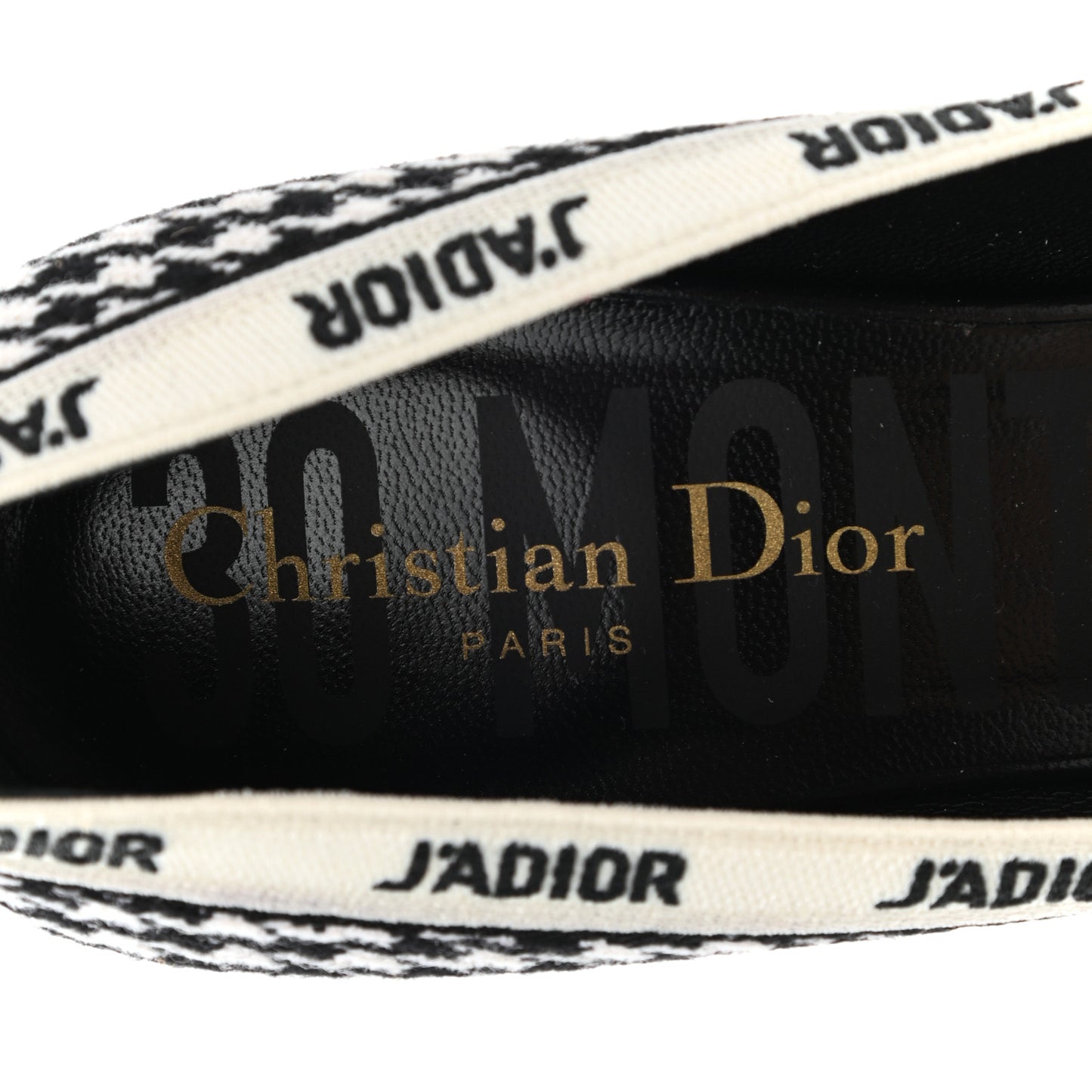 Wool Ribbon Houndstooth Embroidered J'Adior 65mm Pumps 36 Black White
