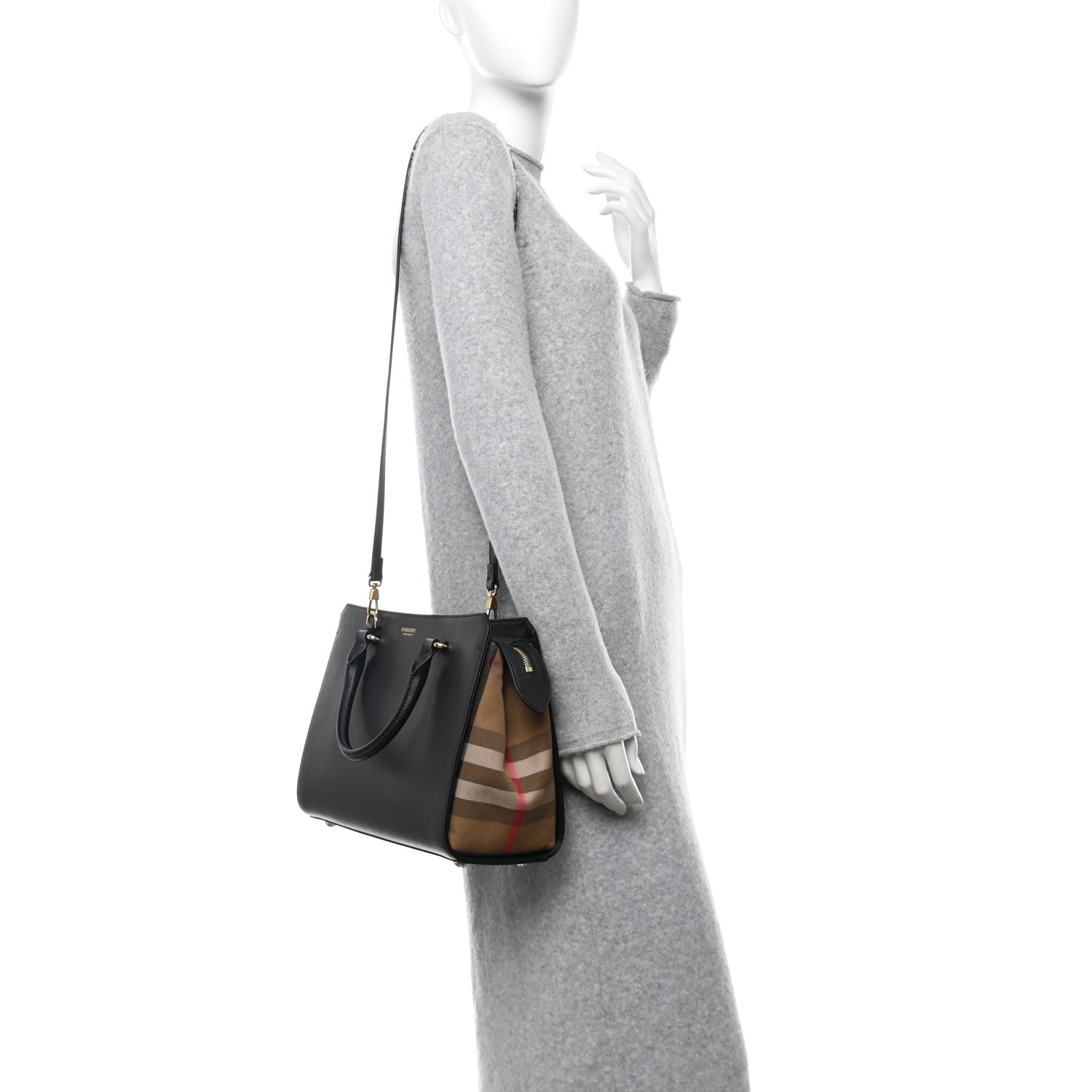 Burberry Calfskin Mega Check Small Banwell Tote Black 2 of 9