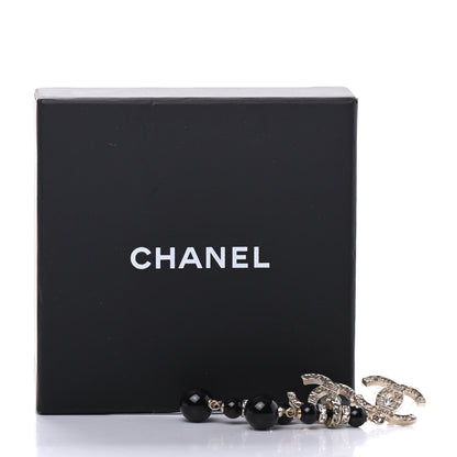 Chanel Crystal Bead Scarab CC Drop Earrings Gold Black 5 of 5