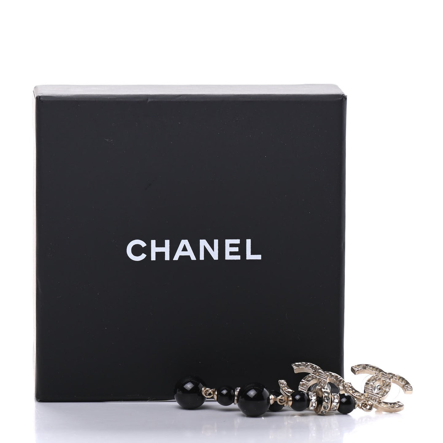 Crystal Bead Scarab CC Drop Earrings Gold Black