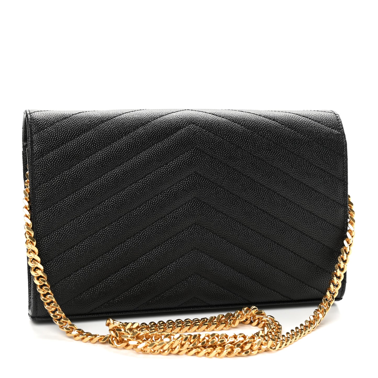 Grain De Poudre Matelasse Chevron Monogram Chain Wallet Black