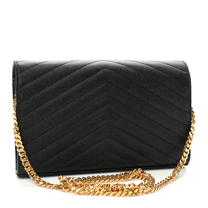 Saint Laurent Grain De Poudre Matelasse Chevron Monogram Chain Wallet Black 3 of 8