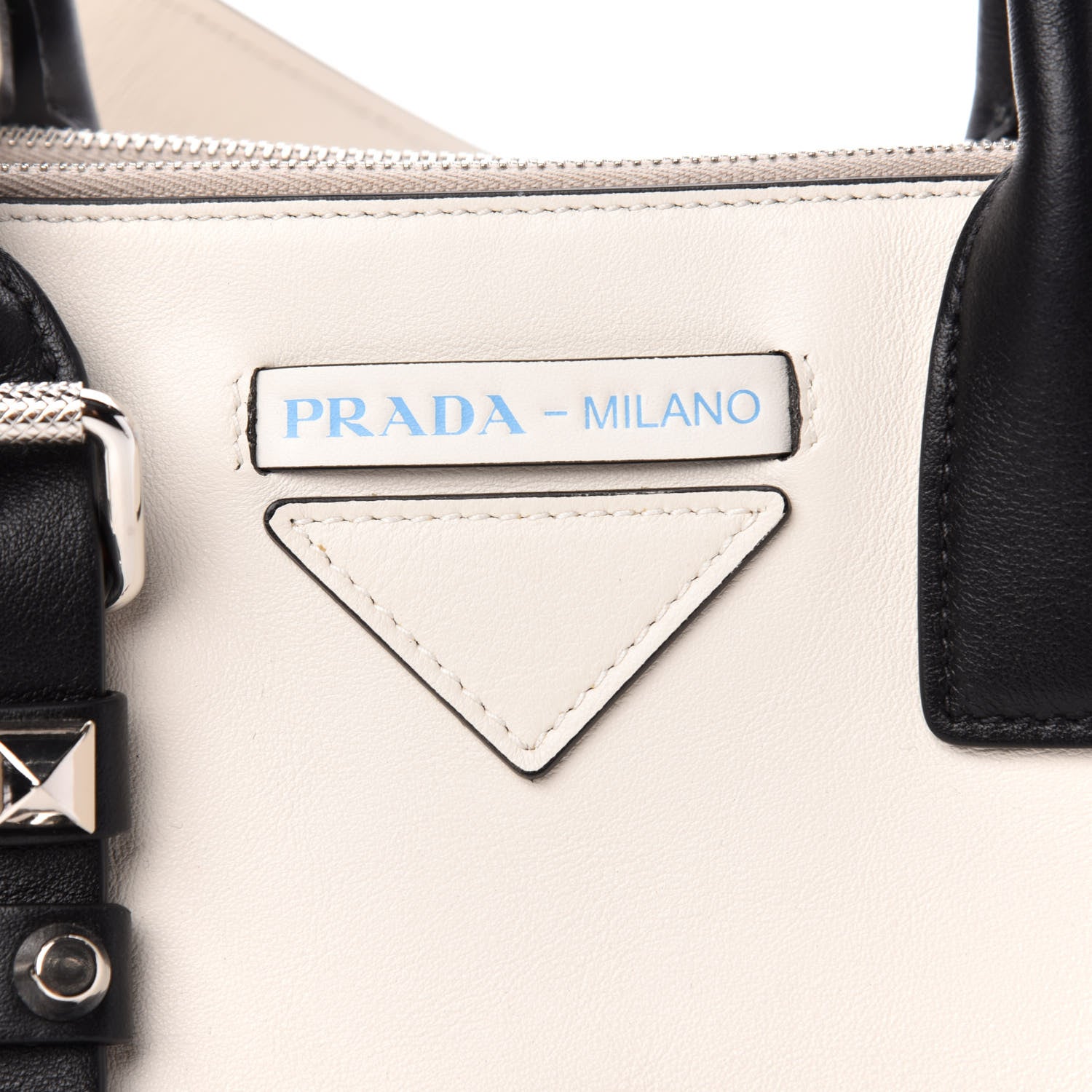 Prada Calfskin Studded Concept Top Handle Bag White 14 of 14