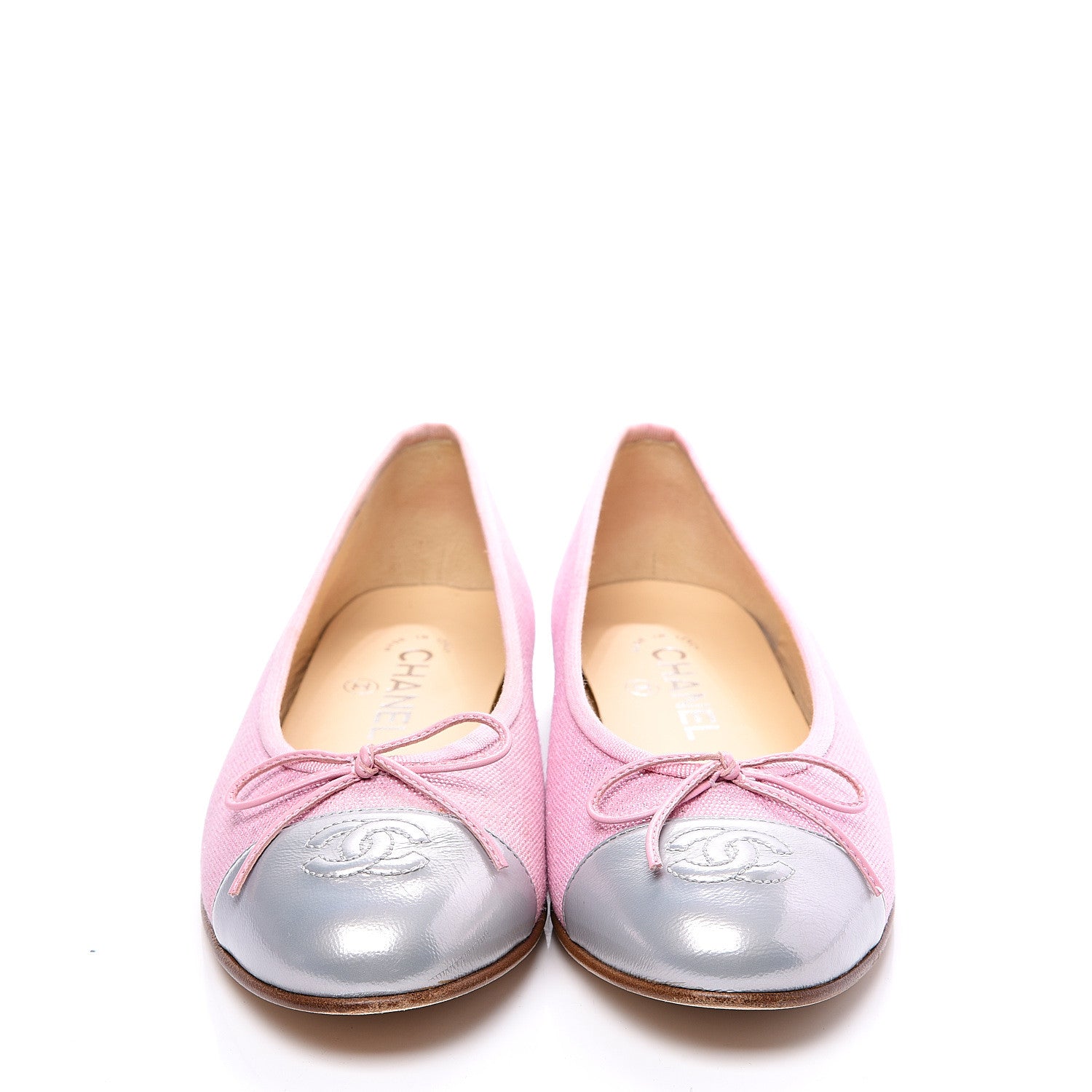 Chanel Iridescent Fabric Lambskin Cap Toe Ballerina Flats 37.5 Pink Light Grey 2 of 11
