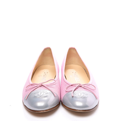 Chanel Iridescent Fabric Lambskin Cap Toe Ballerina Flats 37.5 Pink Light Grey 2 of 11