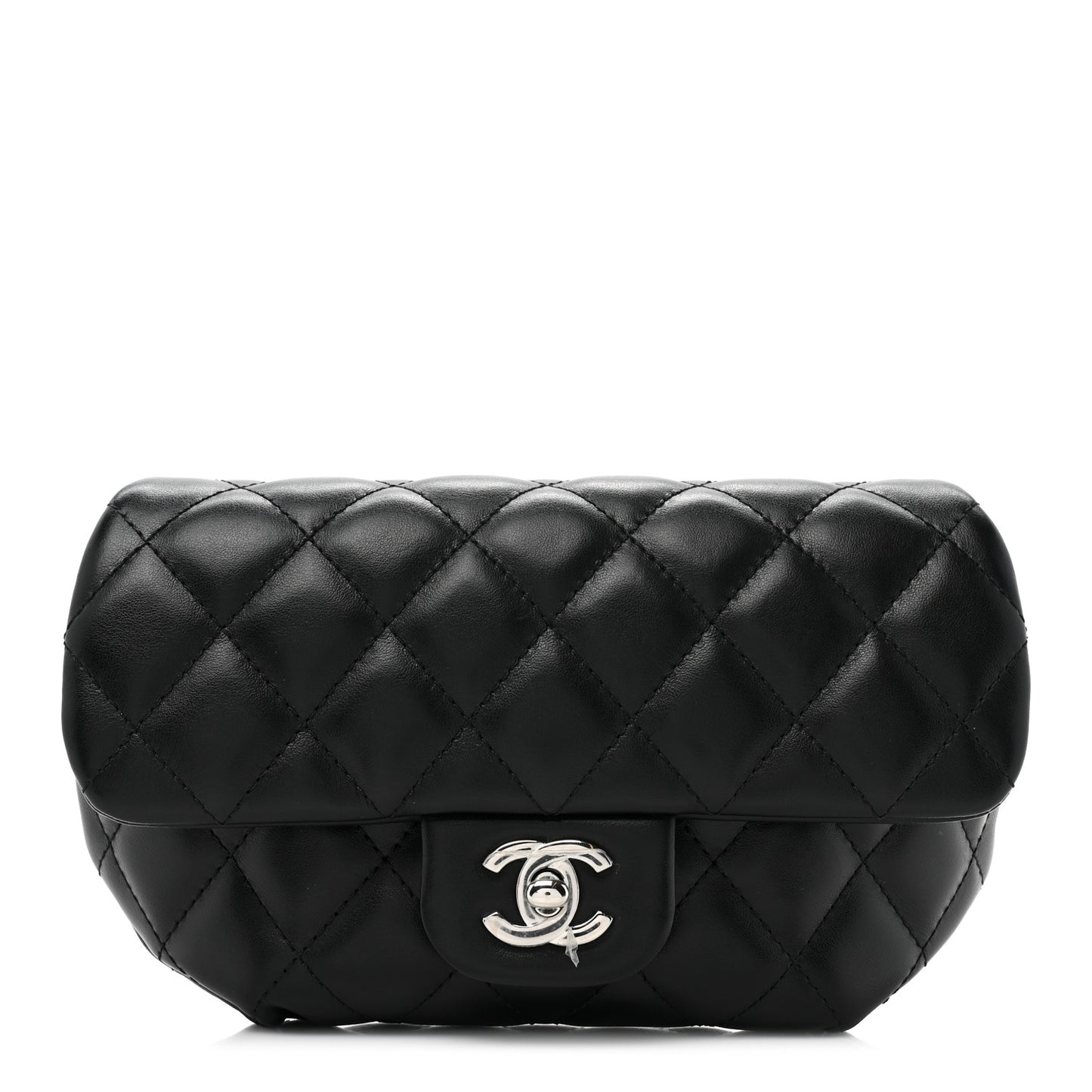 Calfskin Quilted CC Uniform Flap Belt Bag Black