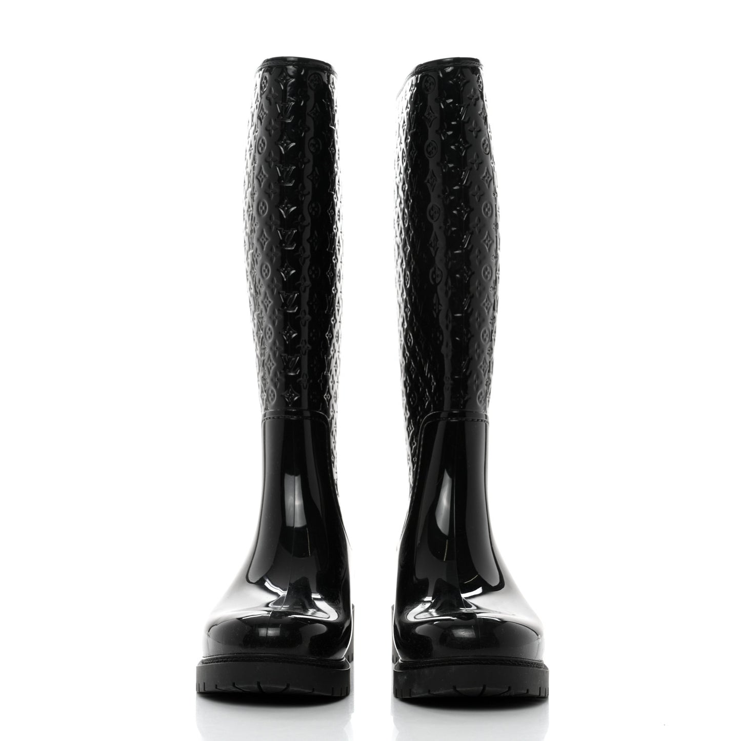 Rubber Embossed Monogram Splash Rain Boots 38 Black