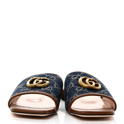 Gucci New Denim GG Monogram Miro Soft Calfskin Jolie Slide Sandals 37 Blue Tea Cuir Epilog 2 of 11