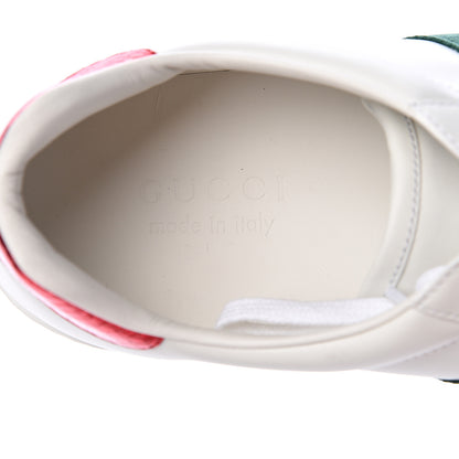 Gucci Miro Soft Calfskin Laminated Ayers Web Bee Embroidered Mens Ace Sneakers 8 White Red Flame Green 7 of 14