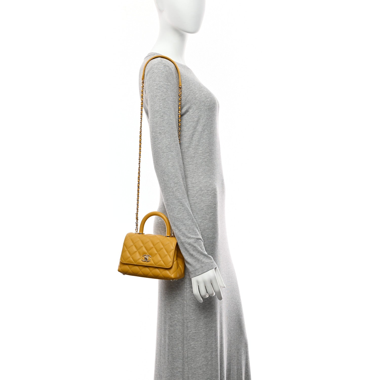 Chanel Caviar Quilted Extra Mini Coco Handle Flap Yellow 1788932