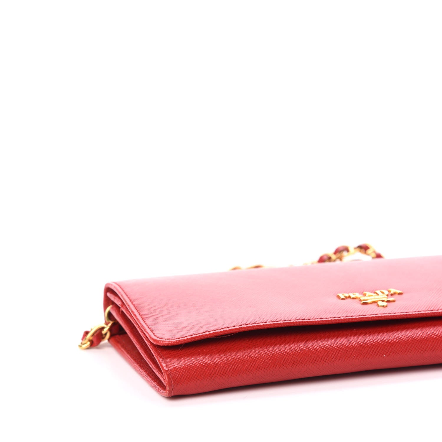 Prada Saffiano Metal Oro Chain Wallet Fuoco 8 of 10