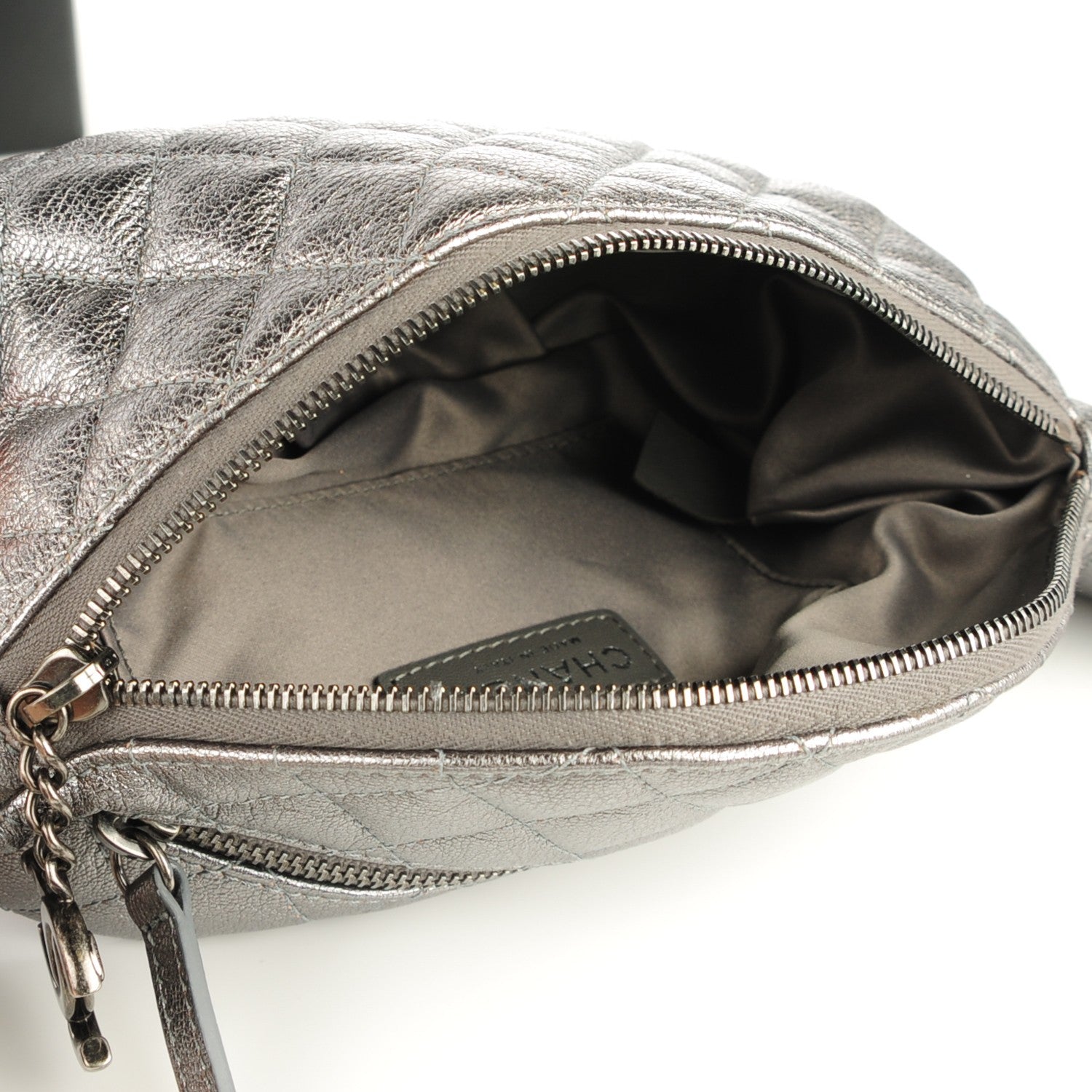 Chanel Goatskin Quilted Banane Waist Bag Fanny Pack Silver 5 of 7