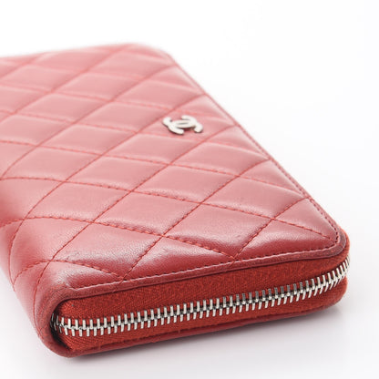 Chanel Lambskin Quilted Large Gusset Zip Around Wallet Red 10 of 13