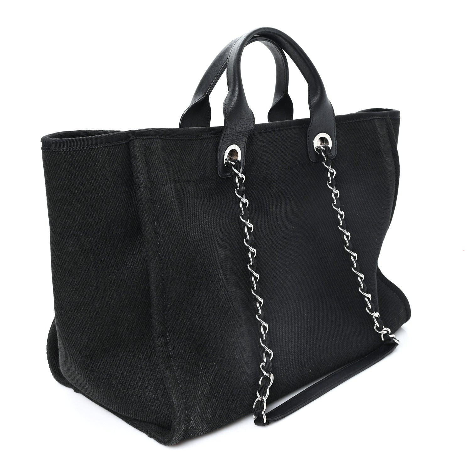 Chanel Canvas Pearl Medium Deauville Tote Black 3 of 10