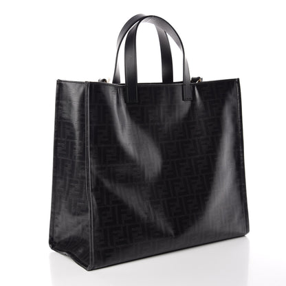 Fendi X FILA Glazed Fabric FF 1974 Mania Shopping Tote Bag Black White 3 of 9