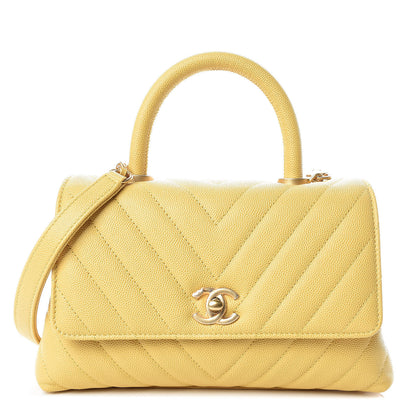 Chanel Caviar Chevron Quilted Mini Coco Handle Flap Yellow 1 of 9