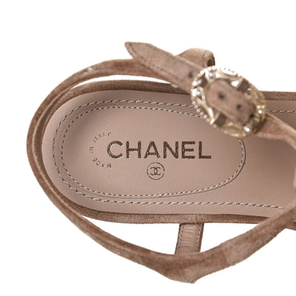 Chanel Suede Calfskin Chain Thong Sandals 36 Beige 10 of 11
