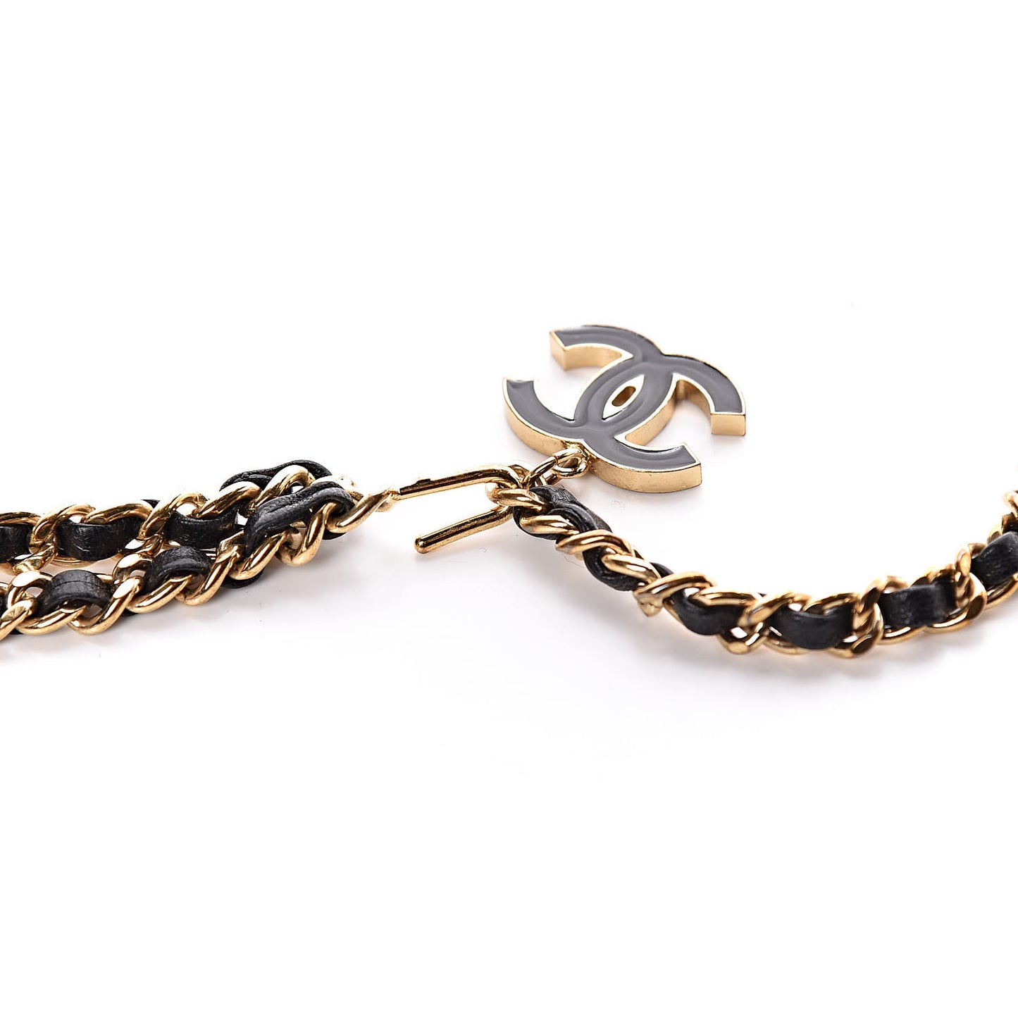 Lambskin Enamel CC Chain Belt Black Gold