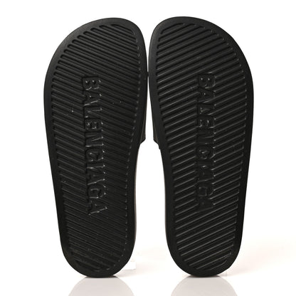 Balenciaga Rubber Womens Logo Pool Slide Sandals 39 Black White 5 of 6