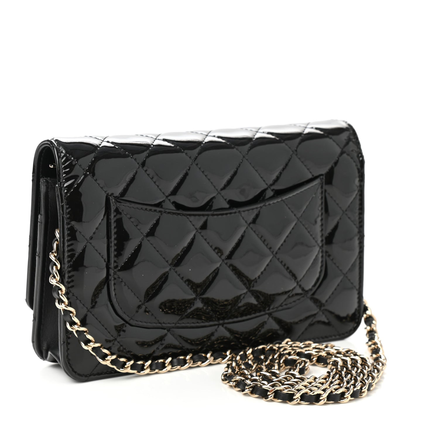 Patent Quilted Wallet On Chain WOC Black