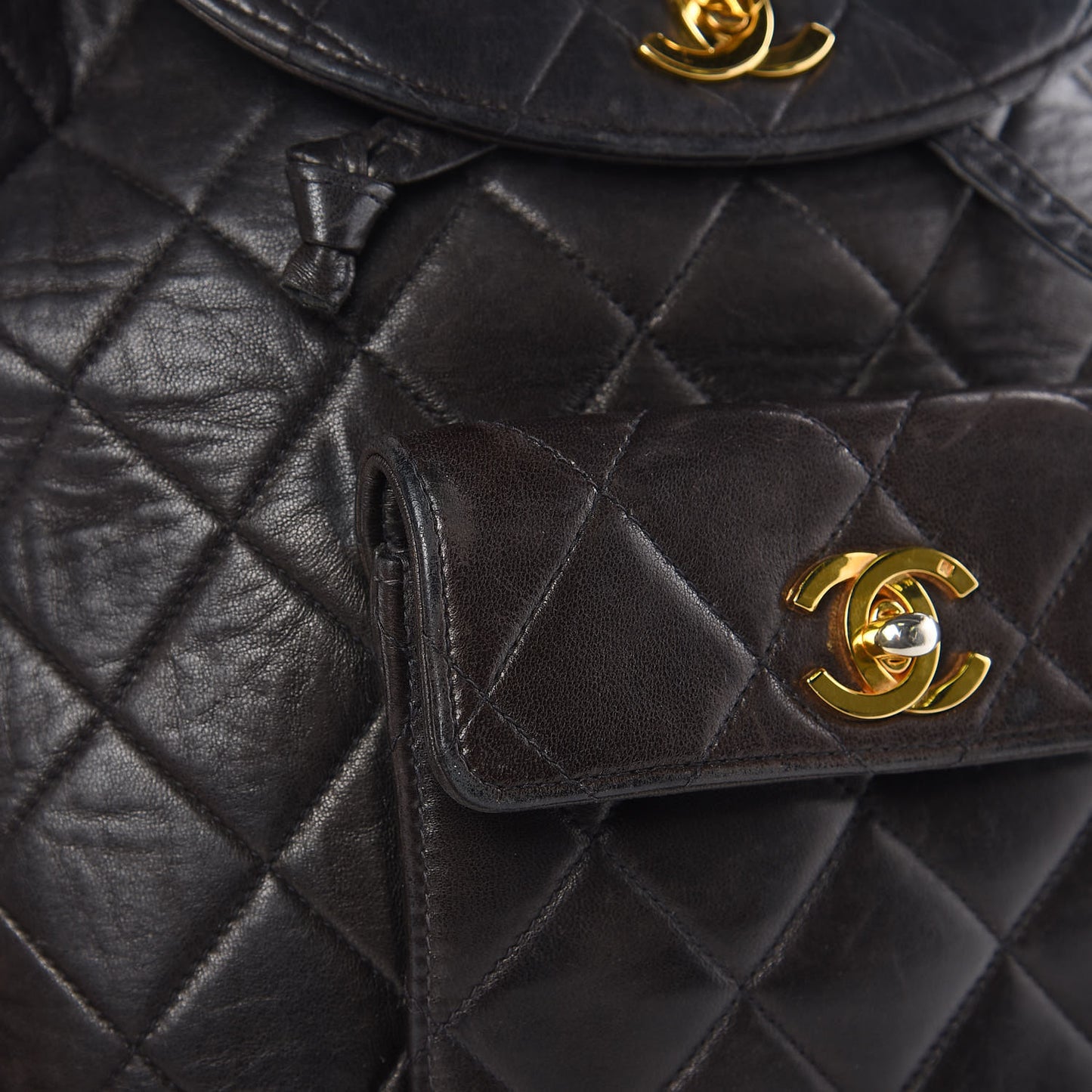Lambskin Quilted Drawstring Backpack Black