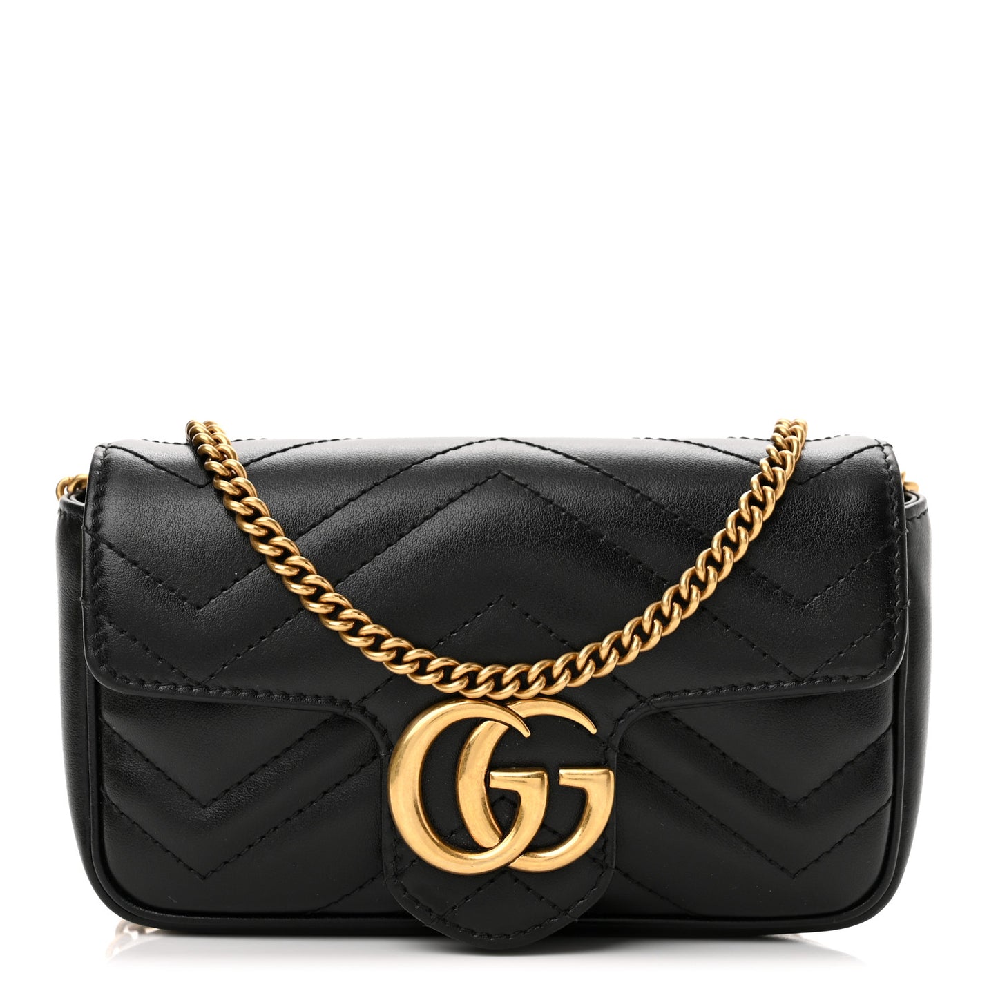 Calfskin Matelasse Super Mini GG Marmont Shoulder Bag Black