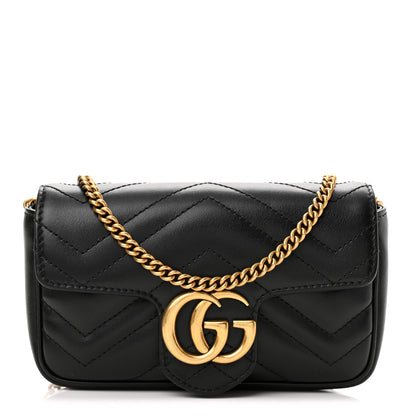 Gucci Calfskin Matelasse Super Mini GG Marmont Shoulder Bag Black 1 of 11