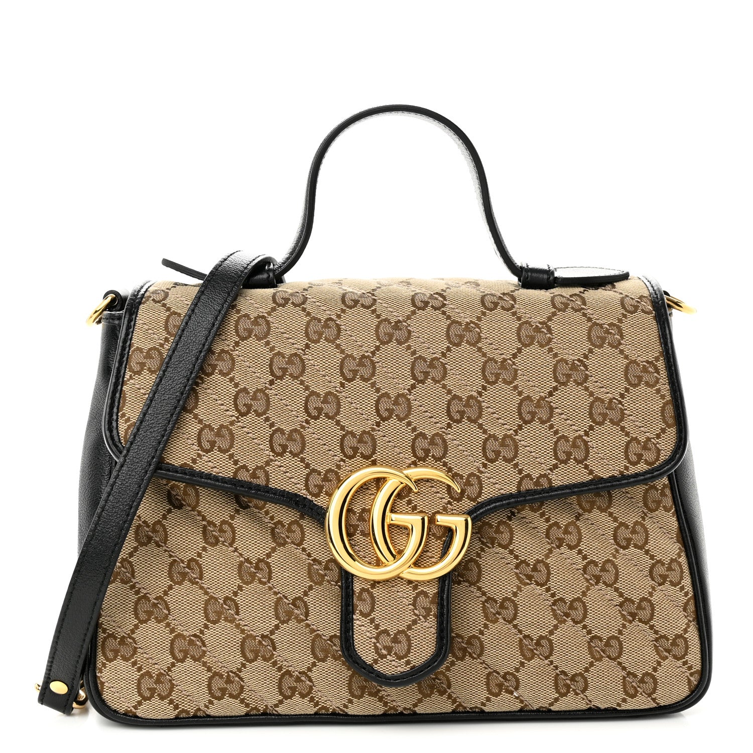 Gucci Monogram Azalea Calfskin Matelasse Diagonal Small GG Marmont Top Handle Shoulder Bag Beige Ebony Black 1 of 10