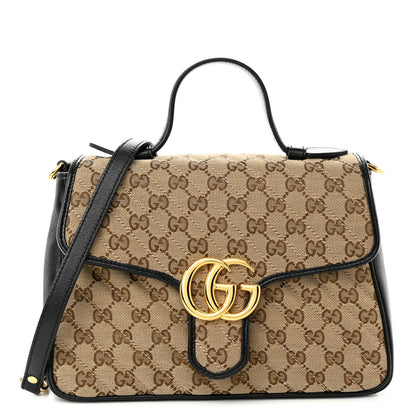 Gucci Monogram Azalea Calfskin Matelasse Diagonal Small GG Marmont Top Handle Shoulder Bag Beige Ebony Black 1 of 10