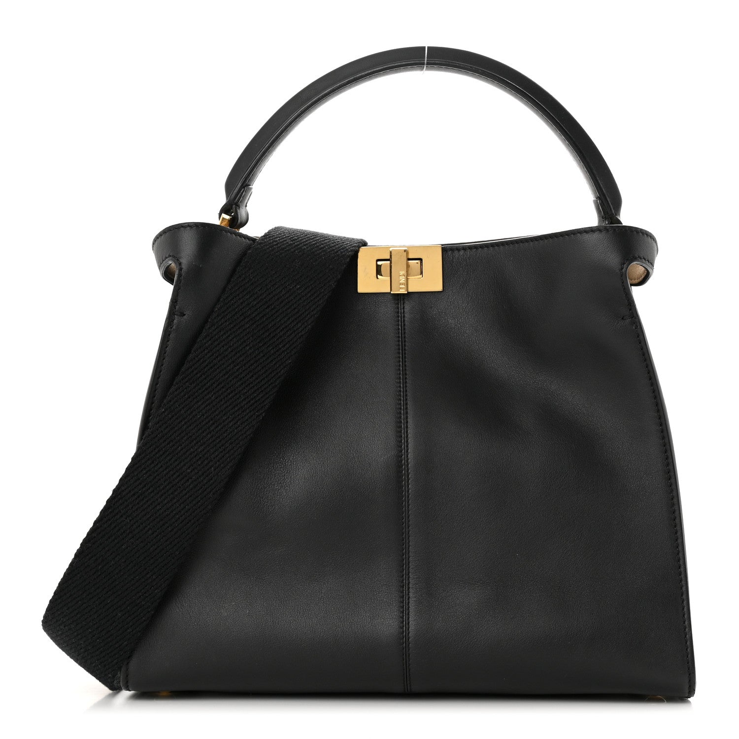 Fendi Vitello Seta Glazed Fabric FF 1974 Medium Peekaboo X-Lite Black Mogano Panna 1 of 9