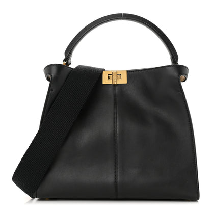 Fendi Vitello Seta Glazed Fabric FF 1974 Medium Peekaboo X-Lite Black Mogano Panna 1 of 9