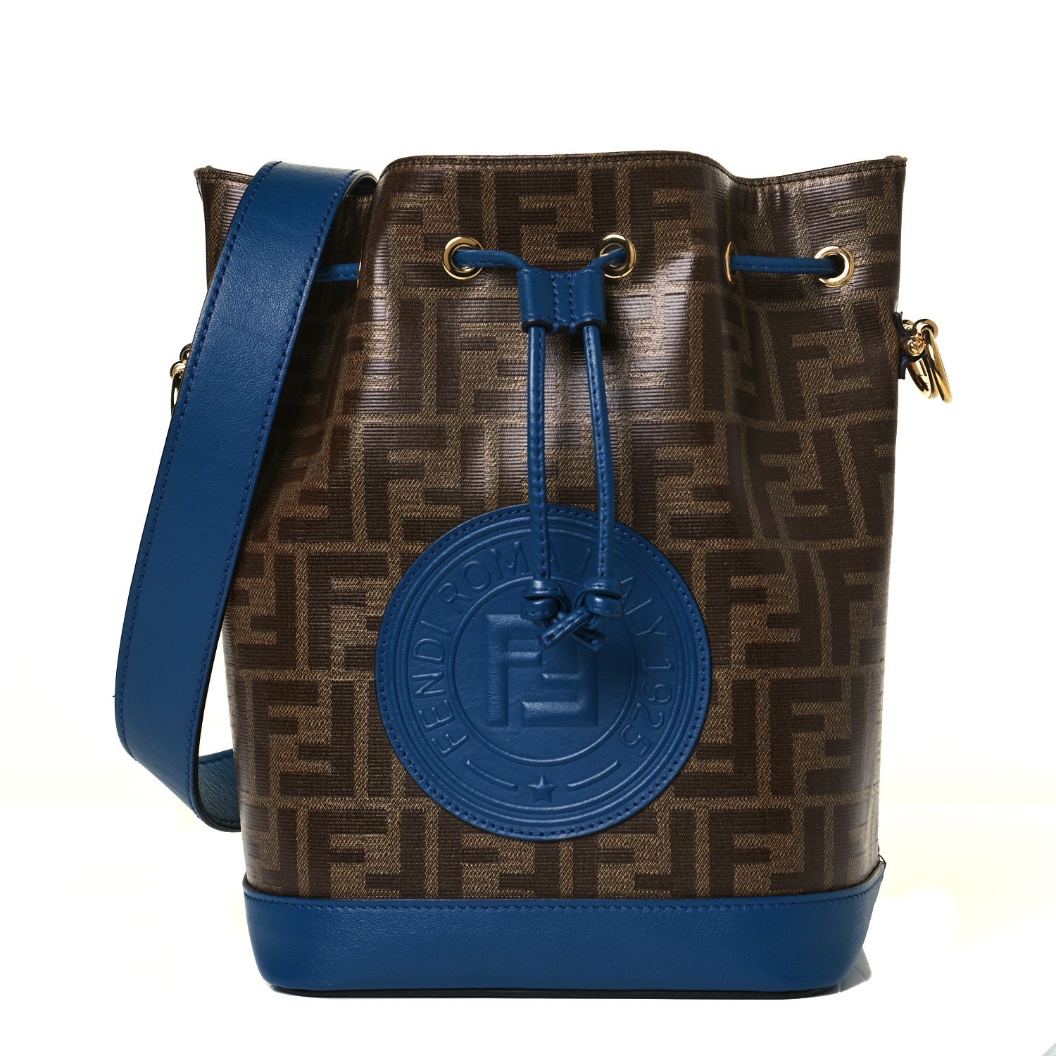 Fendi Glazed Fabric Vitello Grace F is Fendi FF 1974 Stamp Patch Grande Mon Tresor Bucket Bag Mogano Panna Iris 1 of 9