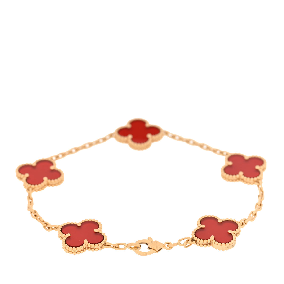 18K Yellow Gold Carnelian 5 Motifs Vintage Alhambra Bracelet