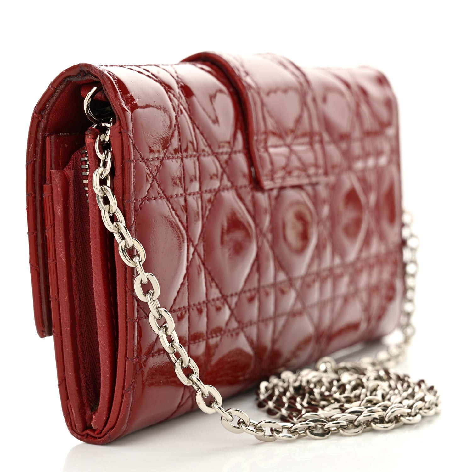 Christian Dior Patent Cannage Miss Dior Chain Wallet Red 3 of 13