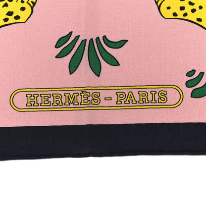 Hermes Cashmere Silk Les Leopards Shawl 140 Marine Rose Buvard 2 of 4