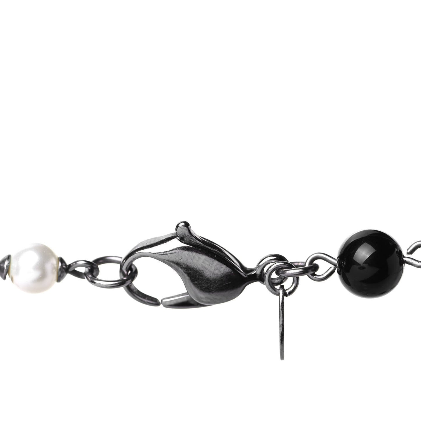 Pearl Beaded Crystal CC Long Necklace Black Silver