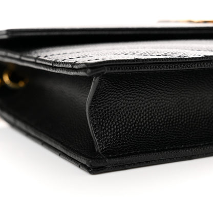 Saint Laurent Grain De Poudre Matelasse Chevron Monogram Envelope Chain Wallet Black 9 of 14