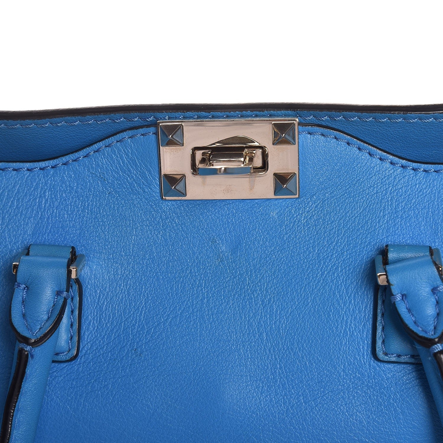 Valentino Garavani Vitello Rockstud Double Handle Tote Blue Fluo 8 of 11