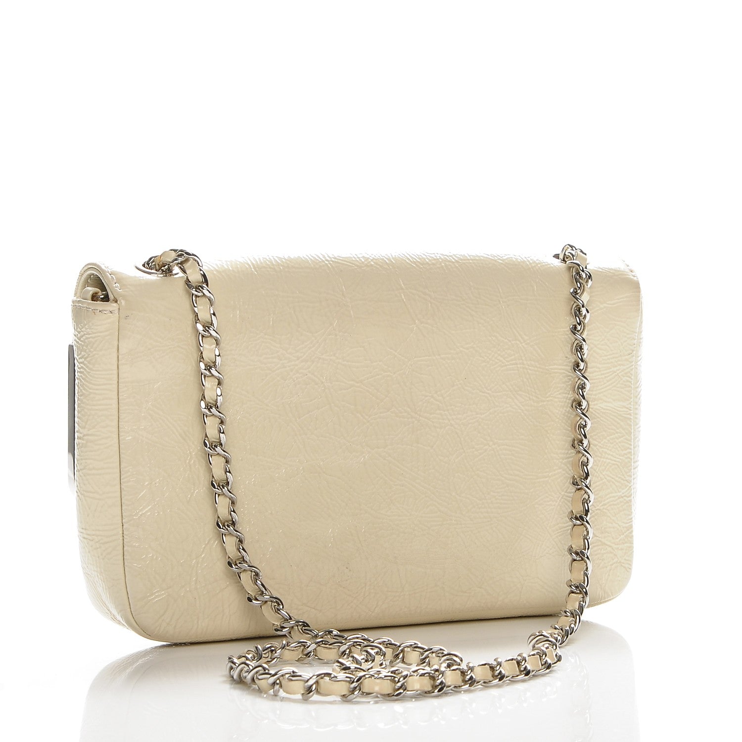Chanel Distressed Patent Calfskin Small Frame Single Flap White 2 of 10