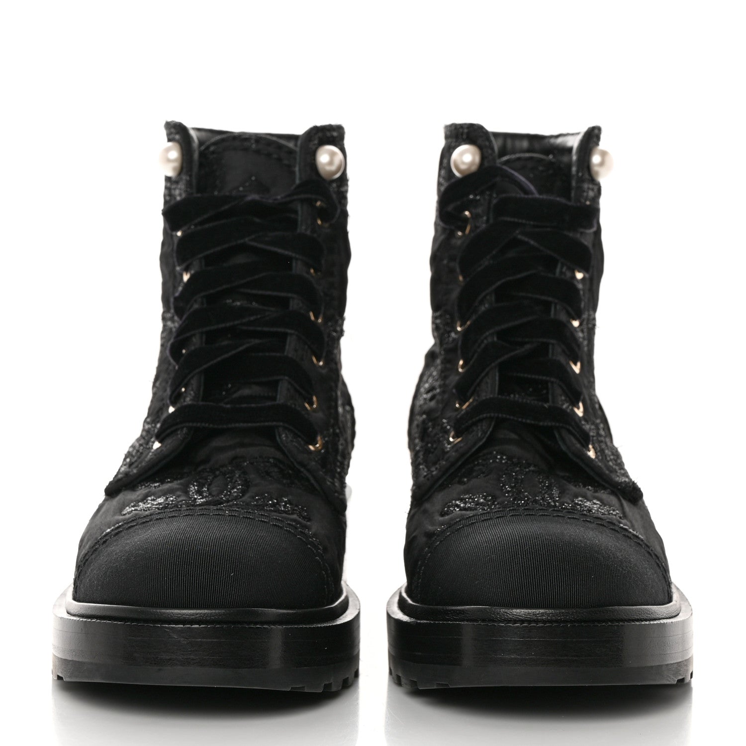 Chanel Tweed Grosgrain CC Combat Short Boots 38.5 Black 2 of 9