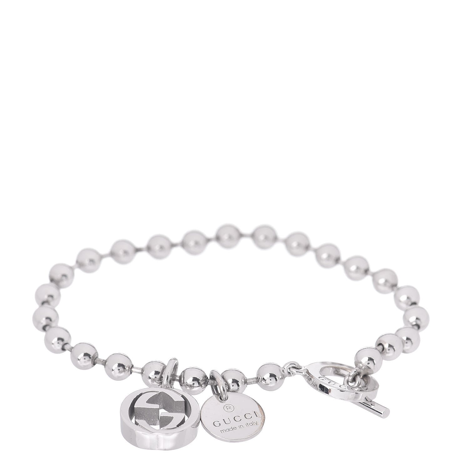 Gucci Sterling Silver Boule Bead Charm Toggle Bracelet 1 of 4
