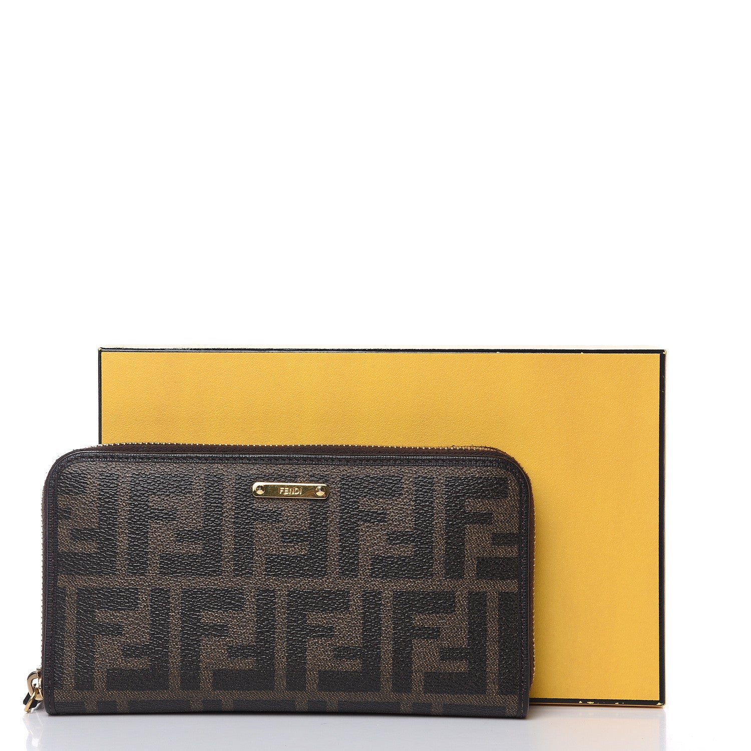 Fendi Zucca Spalmati Vitello Elite Zip Around Wallet Tobacco Ebano 9 of 9