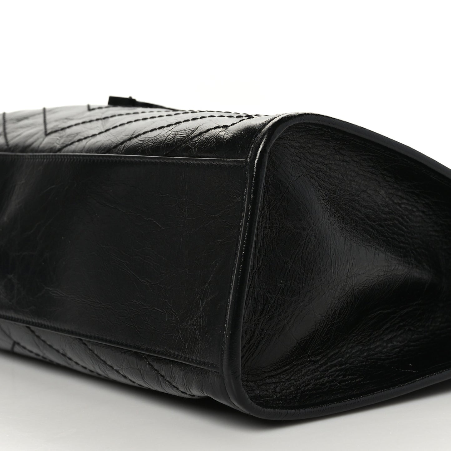 Crinkled Calfskin Matelasse Monogram Large Niki Shopper Tote Black