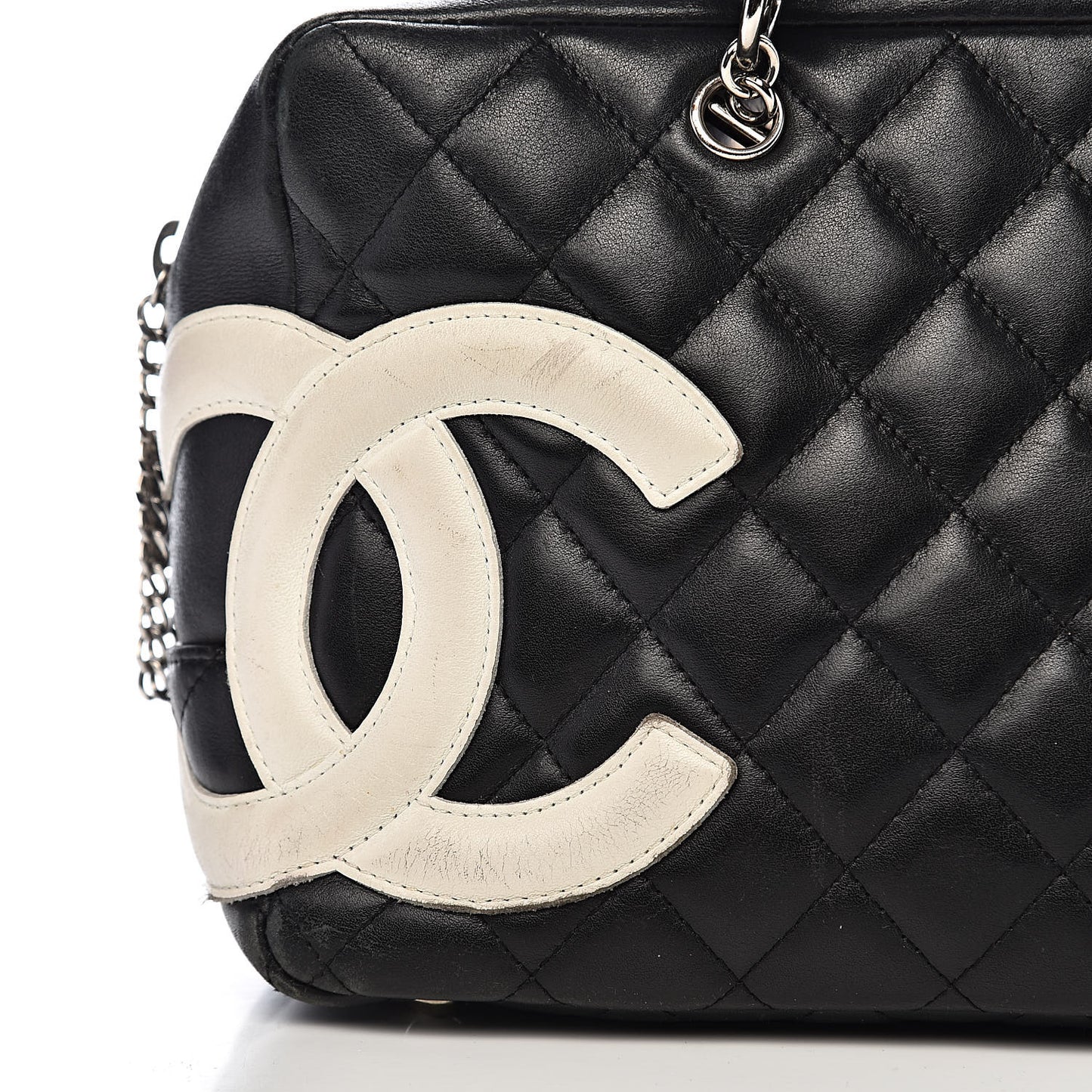 Calfskin Quilted Large Cambon Bowler Black White