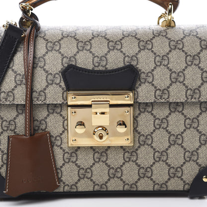 Gucci GG Supreme Monogram Small Padlock Bamboo Shoulder Bag Beige Black Cuir 8 of 11