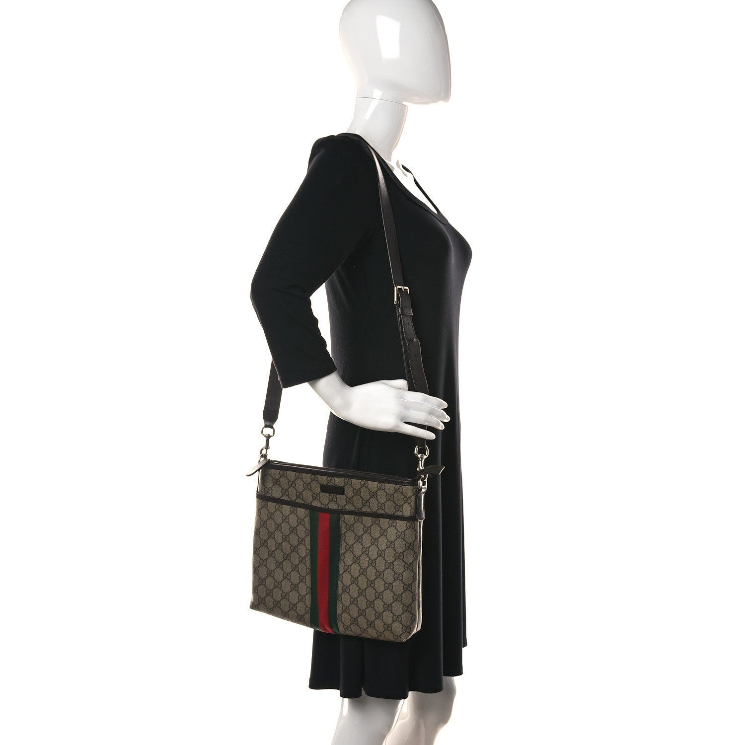 Gucci GG Monogram Web Flat Messenger Bag Dark Brown 2 of 14