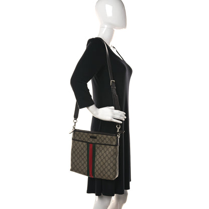 Gucci GG Monogram Web Flat Messenger Bag Dark Brown 2 of 14